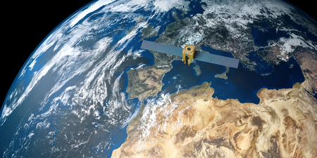 Extremely detailed and realistic high resolution 3D image of International Space Station orbiting Earth. Shot from Space.の写真素材