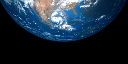 Extremely detailed and realistic high resolution 3D illustration of a Hurricane approaching Texas. Shot from Space. Elements of this image are furnished by Nasa.の写真素材