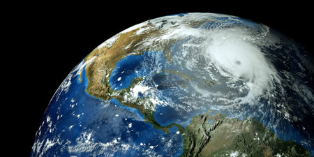 Extremely detailed and realistic high resolution 3D image of a hurricane. Shot From Space. Elements...