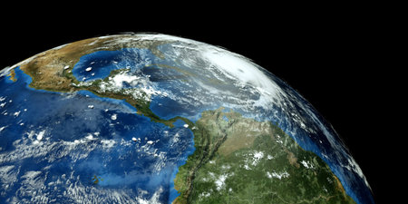 Extremely detailed and realistic high resolution 3D image of a hurricane. Shot From Space.の写真素材