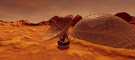 Extremely detailed and realistic high resolution 3d illustration of a colony on mars like planet.の写真素材