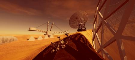 Extremely detailed and realistic high resolution 3d illustration of a colony on mars like planet.の写真素材