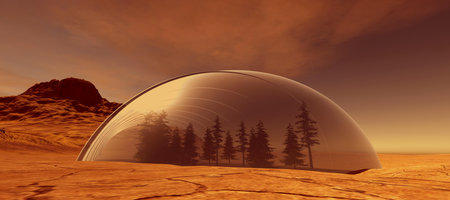 Extremely detailed and realistic high resolution 3d image of a colony on mars like planet
