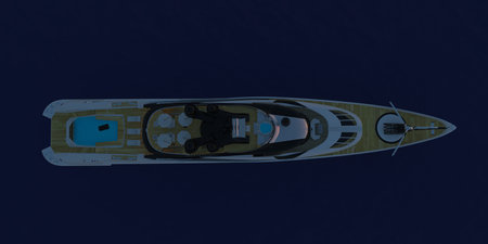 Extremely detailed and realistic high resolution 3D illustration of a Super Yacht approaching a...