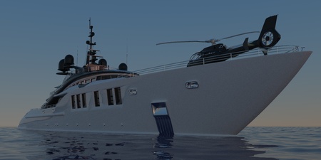 Extremely detailed and realistic high resolution 3D illustration of a Super Yacht approaching a tropical Island with palms - Illustrationの写真素材
