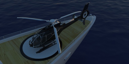 Extremely detailed and realistic high resolution 3D illustration of a Super Yacht approaching a tropical Island with palms - Illustrationの写真素材