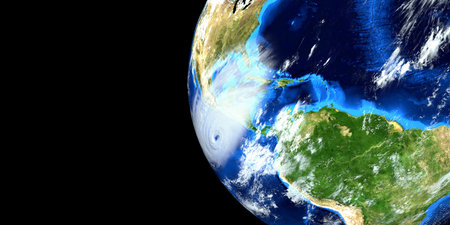 Extremely detailed and realistic high resolution 3d image of a Hurricane approaching us east coast....