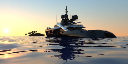 Luxury Super Yacht Extremely Detailed and realistic High Resolution 3D imageの写真素材