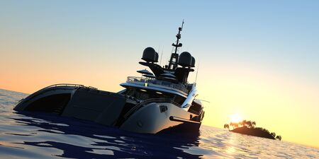 Luxury Super Yacht Extremely Detailed and realistic High Resolution 3D imageの写真素材