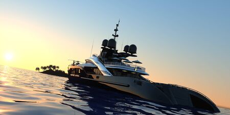 Luxury Super Yacht Extremely Detailed and realistic High Resolution 3D imageの写真素材