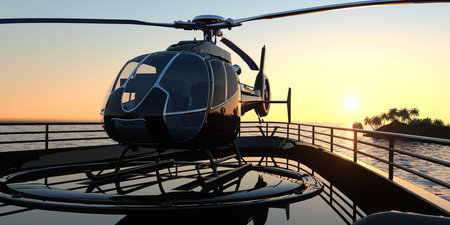 Helicopter on Luxury Super Yacht Extremely Detailed and realistic High Resolution 3D imageの写真素材