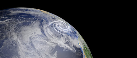 Extremely detailed and realistic high resolution 3d image of a hurricane approaching central...