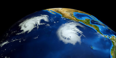 Extremely detailed and realistic high resolution 3d image of Hurricane Barbara next to the US East...
