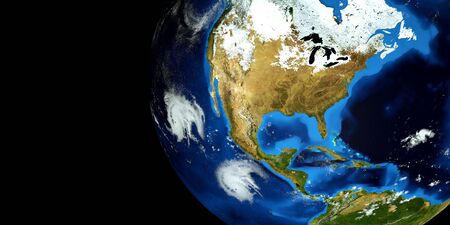 Extremely detailed and realistic high resolution 3d image of Hurricane Barbara next to the US East coast. Shot from space.の写真素材