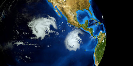 Extremely detailed and realistic high resolution 3d image of Hurricane Barbara next to the US East...