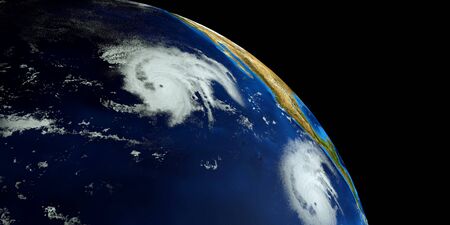 Extremely detailed and realistic high resolution 3d image of Hurricane Barbara next to the US East coast. Shot from space.の写真素材
