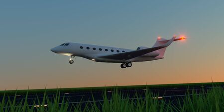 Luxury business jet during landing or takeoff on runway.の写真素材