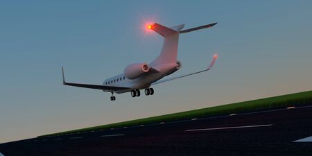 Luxury business jet during landing or takeoff on runwayの写真素材