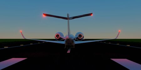 Luxury business jet on runway. Extremely detailed and realistic high resolution 3d imageの写真素材