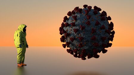 Coronavirus Scientist Covid19 Korona Virus Novel Biohazart Protection Suit 3D Imageの写真素材