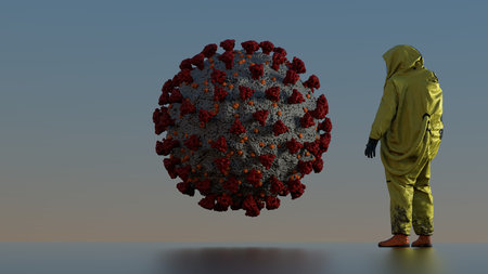 Coronavirus Medical Scientist Covid19 Korona Virus Novel Biohazart  Protection Suit 3D Imageの写真素材
