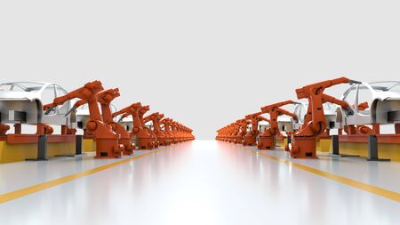 Automobile Production Robots Producings Cars 3D imageの写真素材