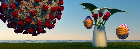 Easter Egg with Masks against Coronavirus 3D imageの写真素材