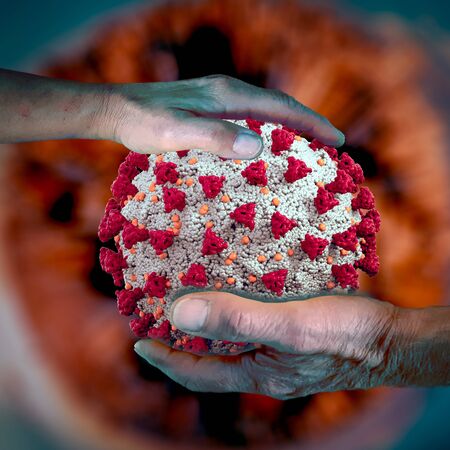 Coronavirus Covid-19 Old Hands infection 3d imageの写真素材