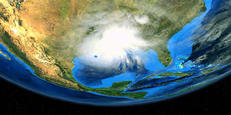 Hurricane Laura making Landfall in USA. Shot from Space.の写真素材