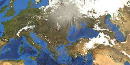 Stormy Tornado Winds over Europe. Earth shot from space.の写真素材