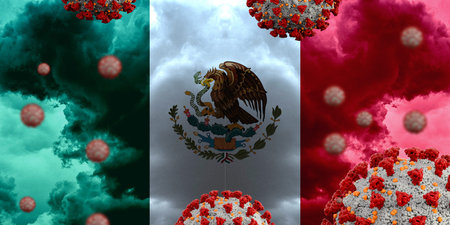 Coronavirus Covid-19 with Flag of Mexico. Extremely detailed 3d renderingの写真素材