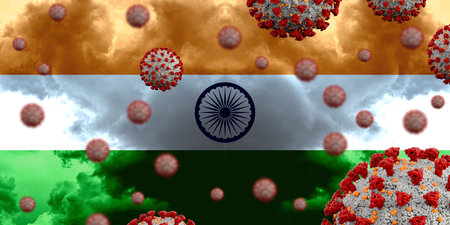 Coronavirus Covid-19 with Flag of India. Extremely detailed 3d rendering