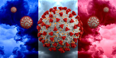 Coronavirus Covid-19 with Flag of France.  Extremely detailed 3d renderingの写真素材