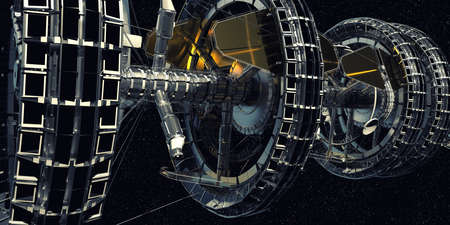 Futuristic Scifi Spaceship travelling into deep space. Extremely detailed and realistic high resolution 3d rendering.の写真素材