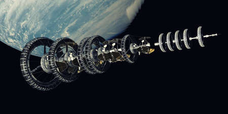 Futuristic Scifi Spaceship travelling into deep space. Extremely detailed and realistic high resolution 3d rendering.の写真素材