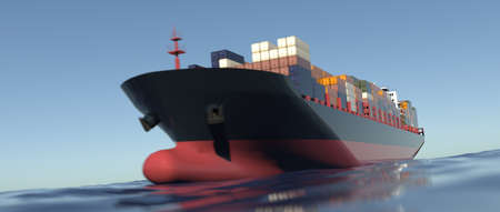 Cargo Container Ship at the sea. Extremely detailed and realistic high resolution 3d renderingの写真素材