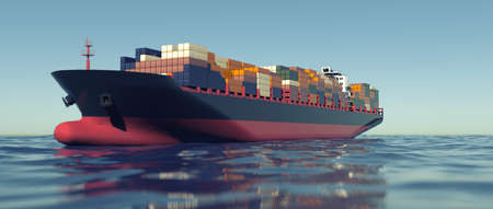 Cargo Container Ship at the sea. Extremely detailed and realistic high resolution 3d renderingの写真素材