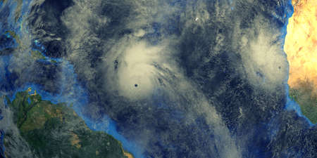 Hurricanes in the atlantic ocean shown from Space.の写真素材
