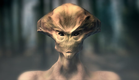 Grey Alien Portrait Extremely realistic high resolution 3d render with blurred Background