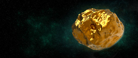 Golden Asteroid 16 Psyche in Space. Extremely detailed high resolution 3d renderの写真素材
