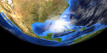 Hurricane Ida approaching the Gulf of Mexico. Extremely detailed and realistic high resolution 3d image showing the Earth from space.の写真素材