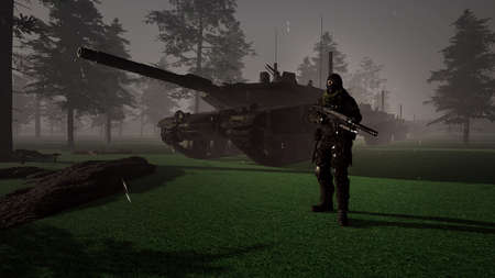 Military Tanks in Forest. Extremely detailed and realistic high resolution 3d imageの写真素材