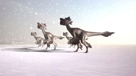 Dinosaur in the snow. Extremely detailed and realistic high resolution 3d renderの写真素材