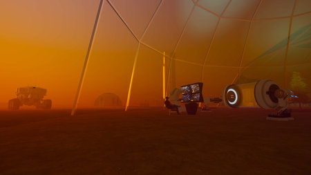 Humans on Mars. Extremely detailed and realistic high resolution 3D renderの写真素材