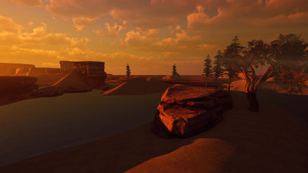 Water on Mars. Terraforming Martian Landscape. Extremely detailed and realistic high resolution 3D renderの写真素材