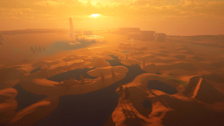 Water on Mars. Terraforming Martian Landscape. Extremely detailed and realistic high resolution 3D renderの写真素材