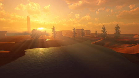 Water on Mars. Terraforming Martian Landscape. Extremely detailed and realistic high resolution 3D renderの写真素材