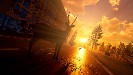 Post apocalyptic abandoned nature buildings and animals. Extremely detailed and realistic high reosolution 3D renderの写真素材