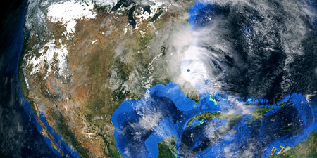 Hurricane Ian in South Carolina. Planet Earth seen from Space. Extremely detailed and realistic high resolution 3D weather illustration.  .の写真素材
