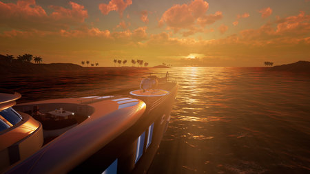 Super Yacht. Luxury vacation. Extremely detailed and realistic high resolution 3D illustrationの写真素材